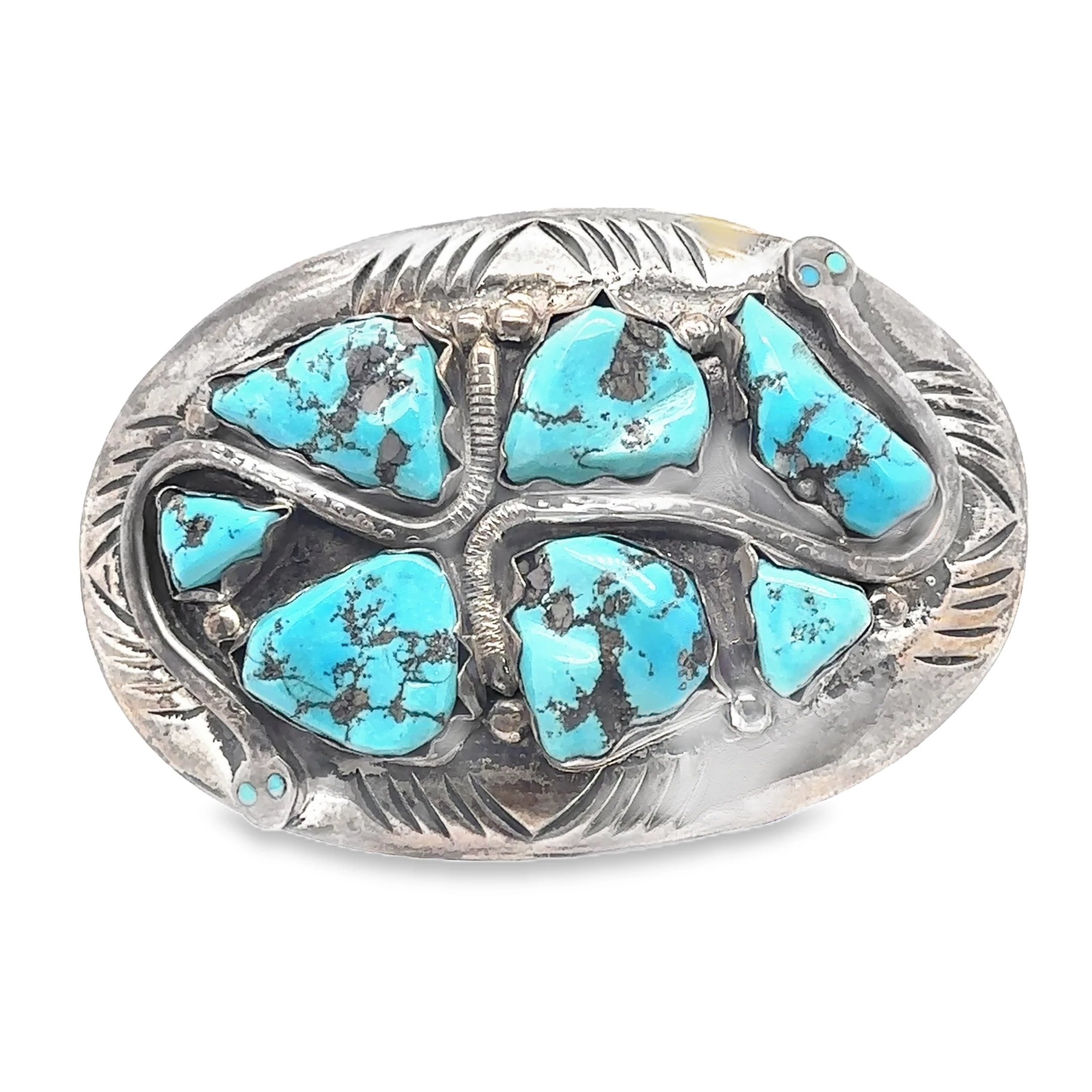 Zuni Signed Sterling Silver and Turquoise Handcrafted Belt Buckle