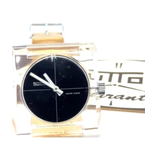 NOS - 1970s vintage Sutton Swiss square lucite mechanical wristwatch