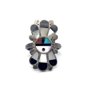 Vintage Zuni Sunface Sterling Silver Inlay Ring