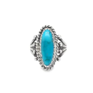 Navajo Southwestern Sterling Silver Oval Turquoise Cabochon Ring