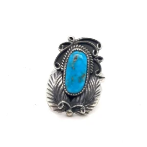 Southwestern Style Silver Cocktail Ring with Oval Cabochon Turquoise